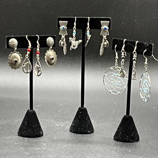 Six Pairs Southwest Style Sterling Earrings: Six Pairs Southwest Style Handcrafted Sterling Earrings for pierced ears- assorted styles as shown in photographs.