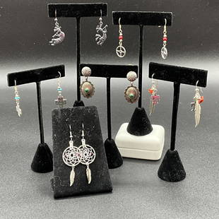 Six Pairs Southwest Style Sterling Earrings: Six Pairs Southwest Style Handcrafted Sterling Earrings for pierced ears- assorted styles as shown in photographs.