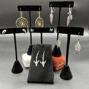 Six Pairs Southwest Style Sterling Earrings: Six Pairs Southwest Style Handcrafted Sterling Earrings for pierced ears- assorted styles as shown in photographs.