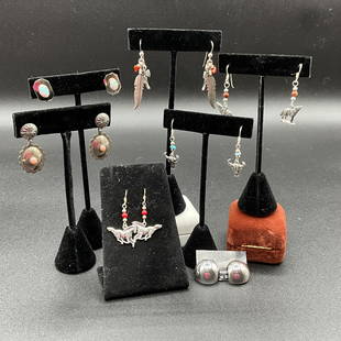 Seven Pairs Southwest Style Sterling Earrings: Seven Pairs Southwest Style Handcrafted Sterling Earrings for pierced ears- assorted styles as shown in photographs.