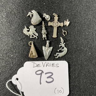 Ten Sterling Charms: Group of 10 sterling charms- various styles and sizes.