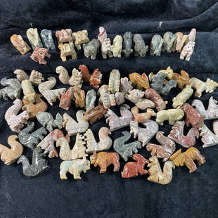 Carved Stone Animals: Peruvian carved stone animals, approx. 2" tall/long. Squirrels, rabbits, frogs, bison, etc.