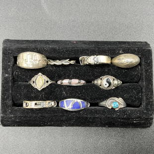 Ten Sterling Rings: Group of ten sterling rings, size 6 3/4. Various styles.