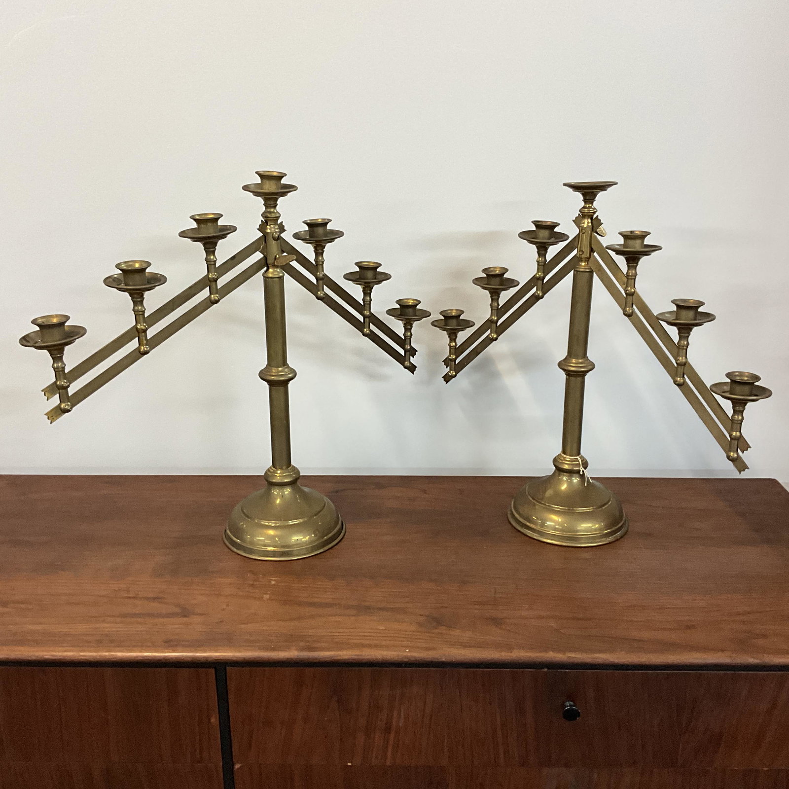 Pair of Brass Menorahs: Measures 22" x 8" x 19"