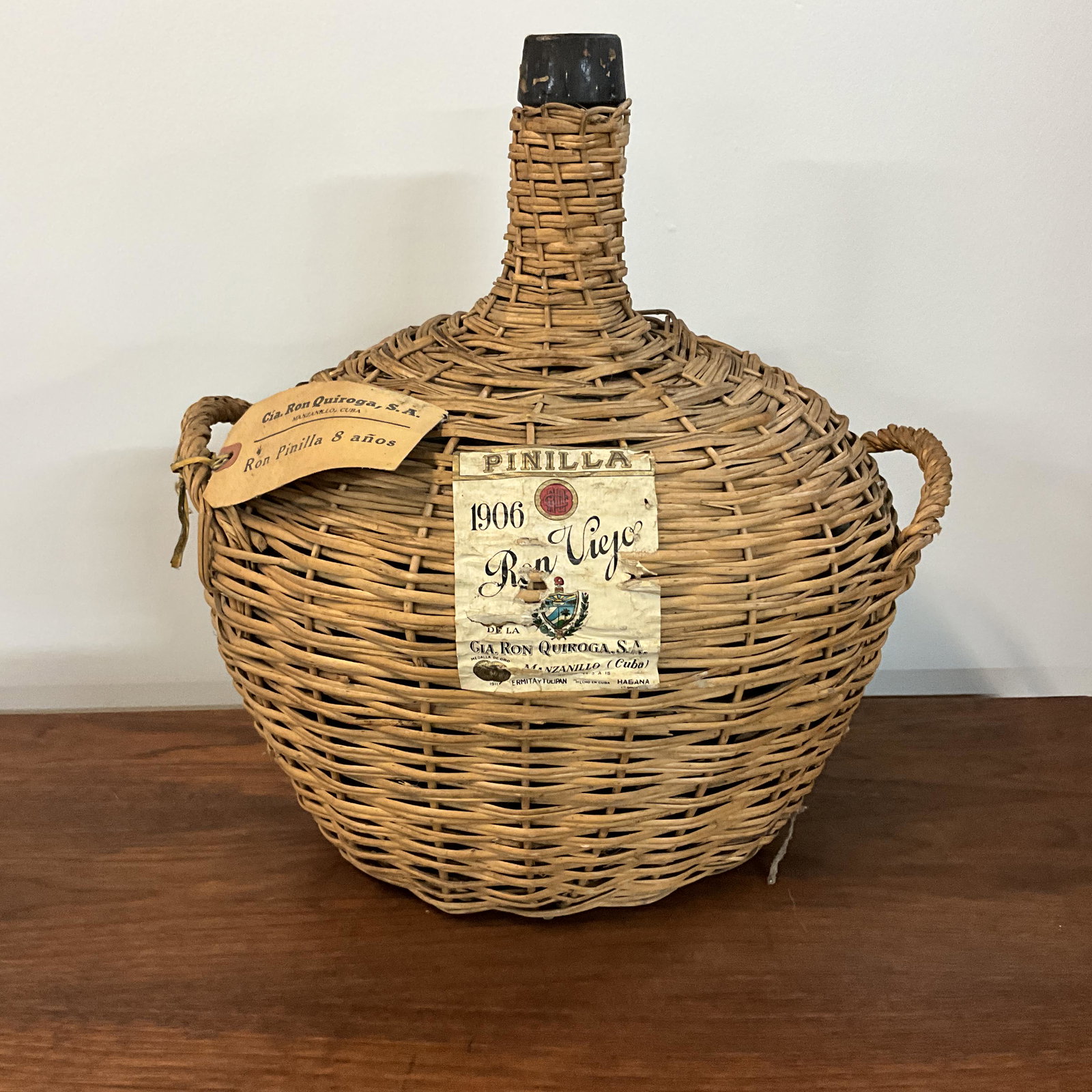 Cuba Wine Bottle Basket: Antique Demi John from Cuba likely to have held rum