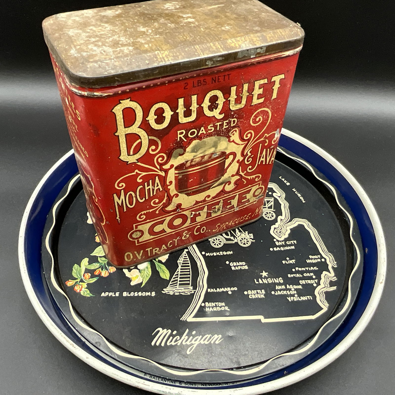 Lot of 3 Antique Trays and Tin (1 of 5)