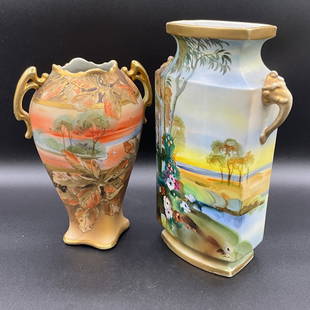 Pair of Nippon Vases: Pair of Nippon Vases, approx. 8.5" and 10" tall.