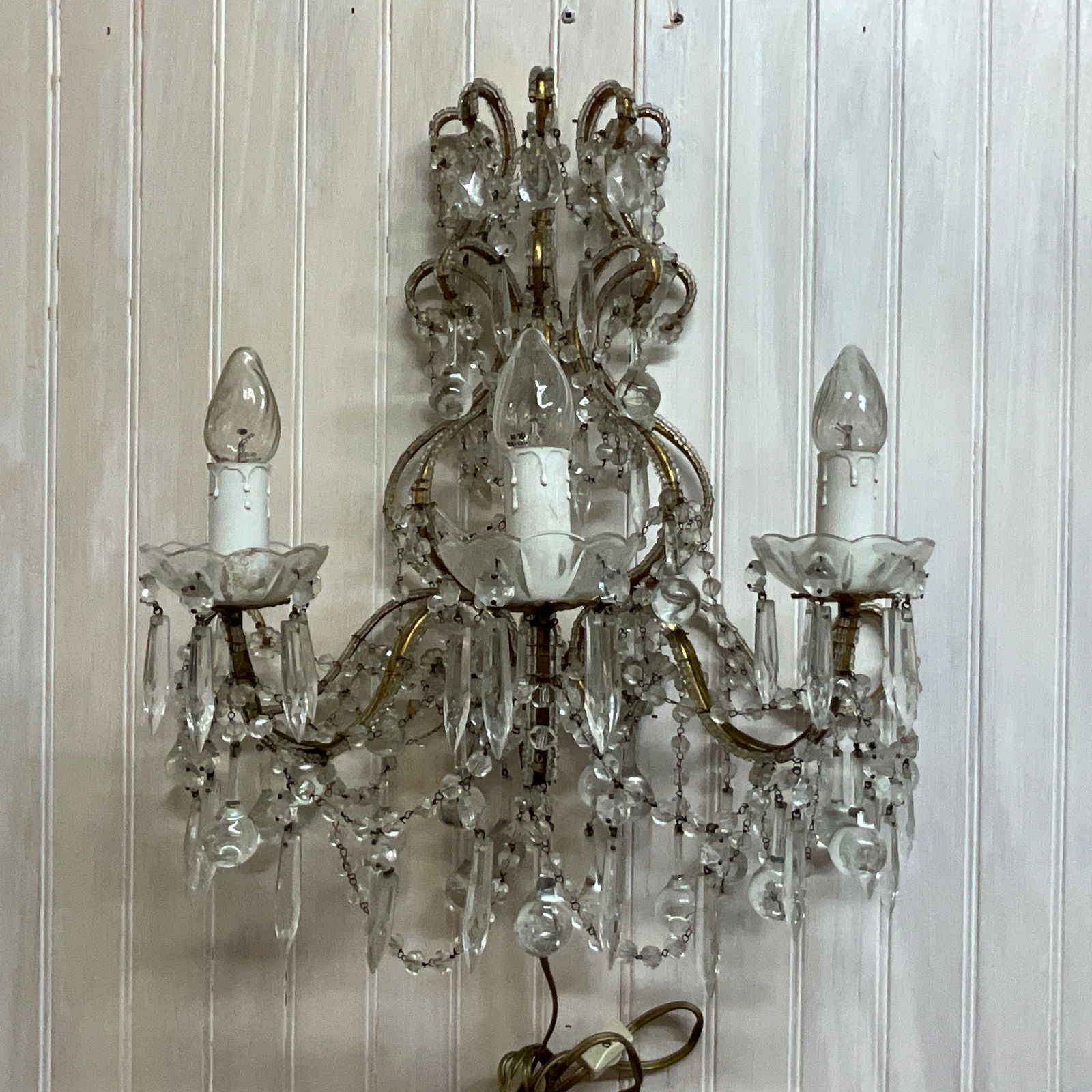 3 Light Ctystal & Brass Electric Wall Sconce (1 of 5)