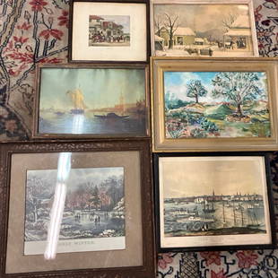 Original Artwork/Vintage Prints: Group of 3 original artwork and vintage prints.