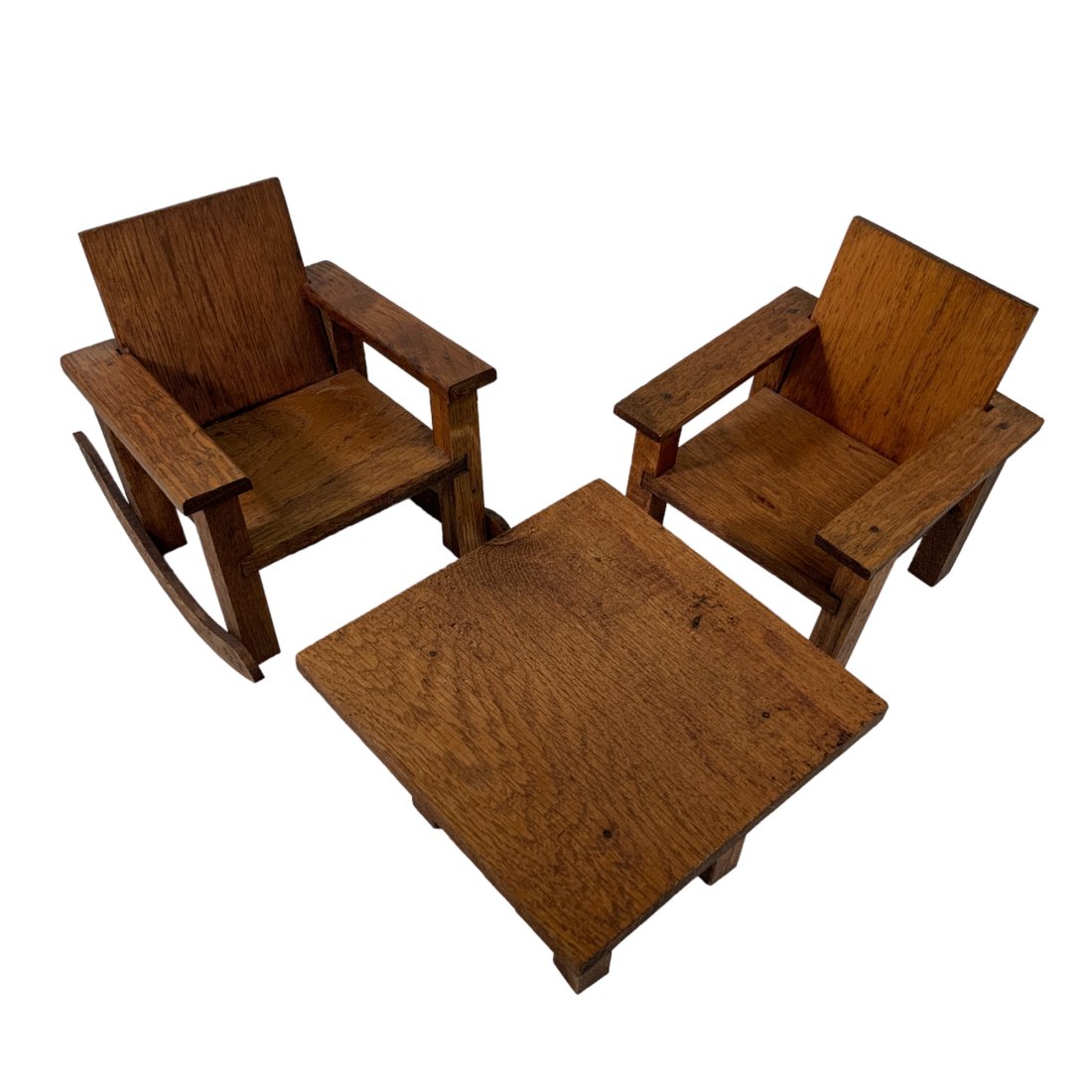 Lot of 3 Doll Furniture Made by Wegner Bros: Lot of 3 Doll Furniture Made by Wegner Bros Table and two chairs Made in Grand Rapids, MI See heart shaped tag. Table measures 8"X8"X5.5"high.