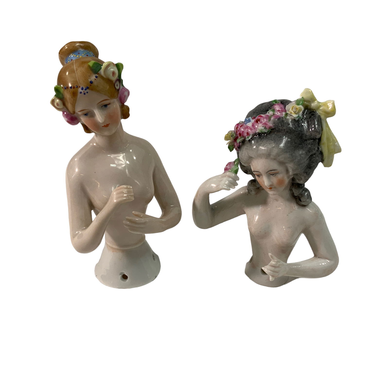Pair Porcelain Arms Away Half Doll Gobble Pin Cushion Dolls (1 of 5)