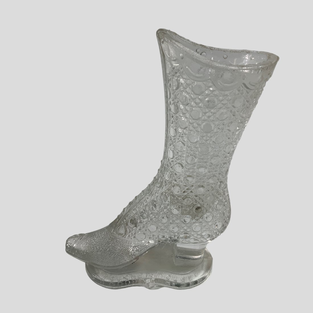 Victorian Clear Glass Boot Vase: Victorian Clear Glass Boot Vase Bouquet Holder by Findlay Glass Co. Approx. 5.5" tall.