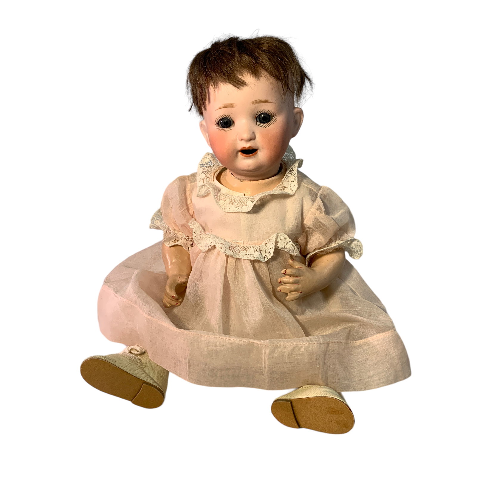 Heubach Koppelsdorf D.R.G.M. 267 7/0: Heubach Koppelsdorf D.R.G.M. 267 7/0 Thumncoa 8757 Measures 12” Bent leg Baby Body, Original wig