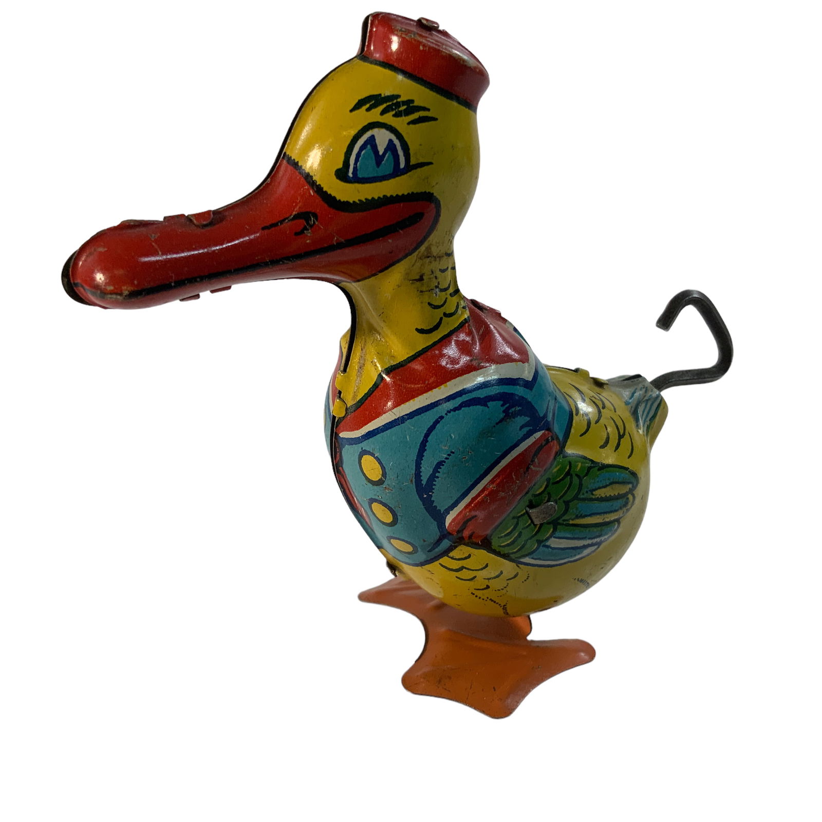 J Chein & Co Tin Litho Wind Up Toy Duck: J Chein & Co Tin Litho Wind Up Mechanical Toy Duck 1940’s Works