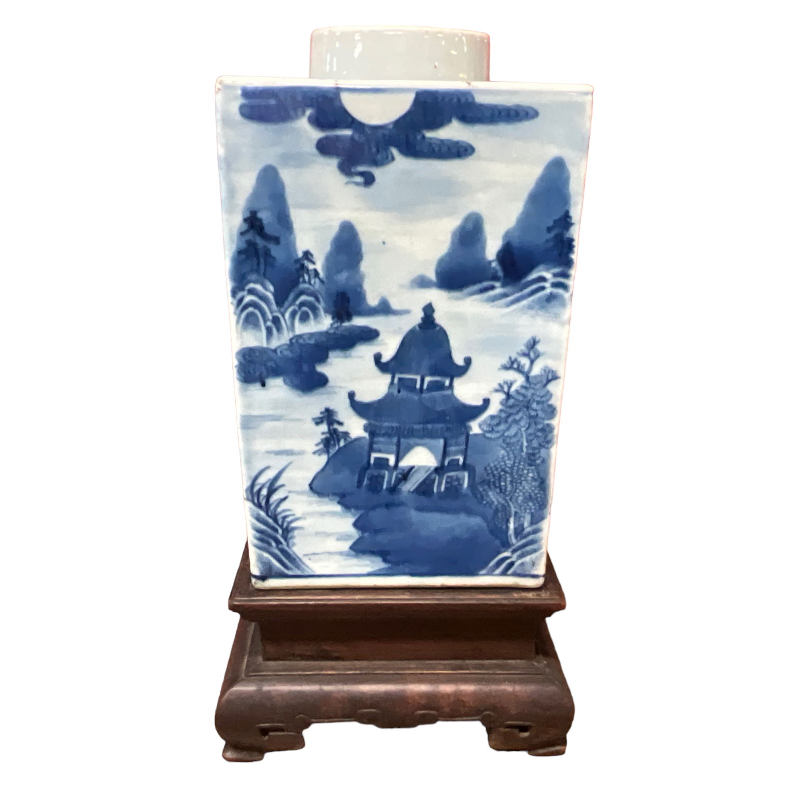 Chinese Blue and White Square Jar on Stand (1 of 5)