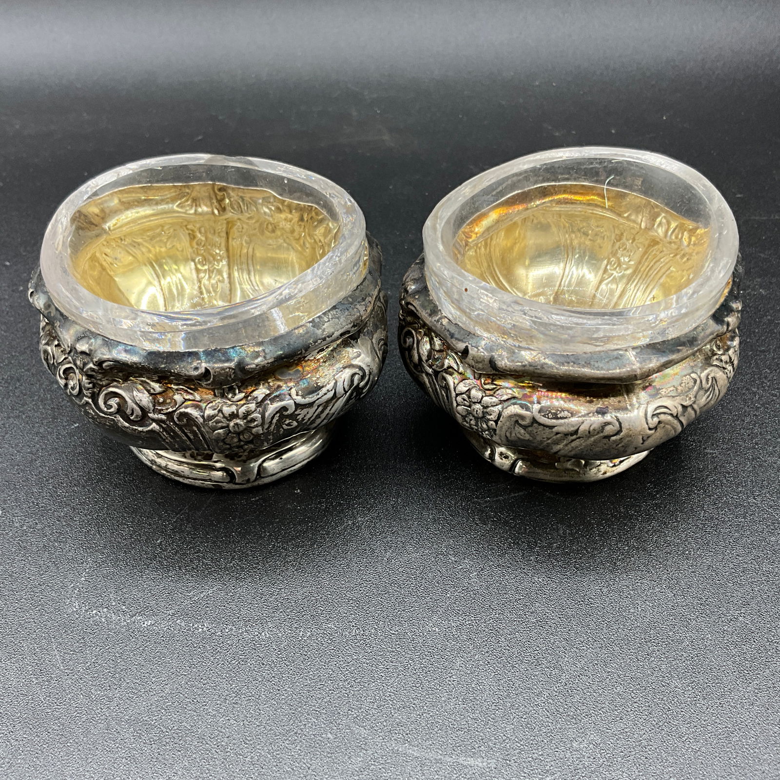 Pair of Sterling and Glass Master Salts (1 of 4)