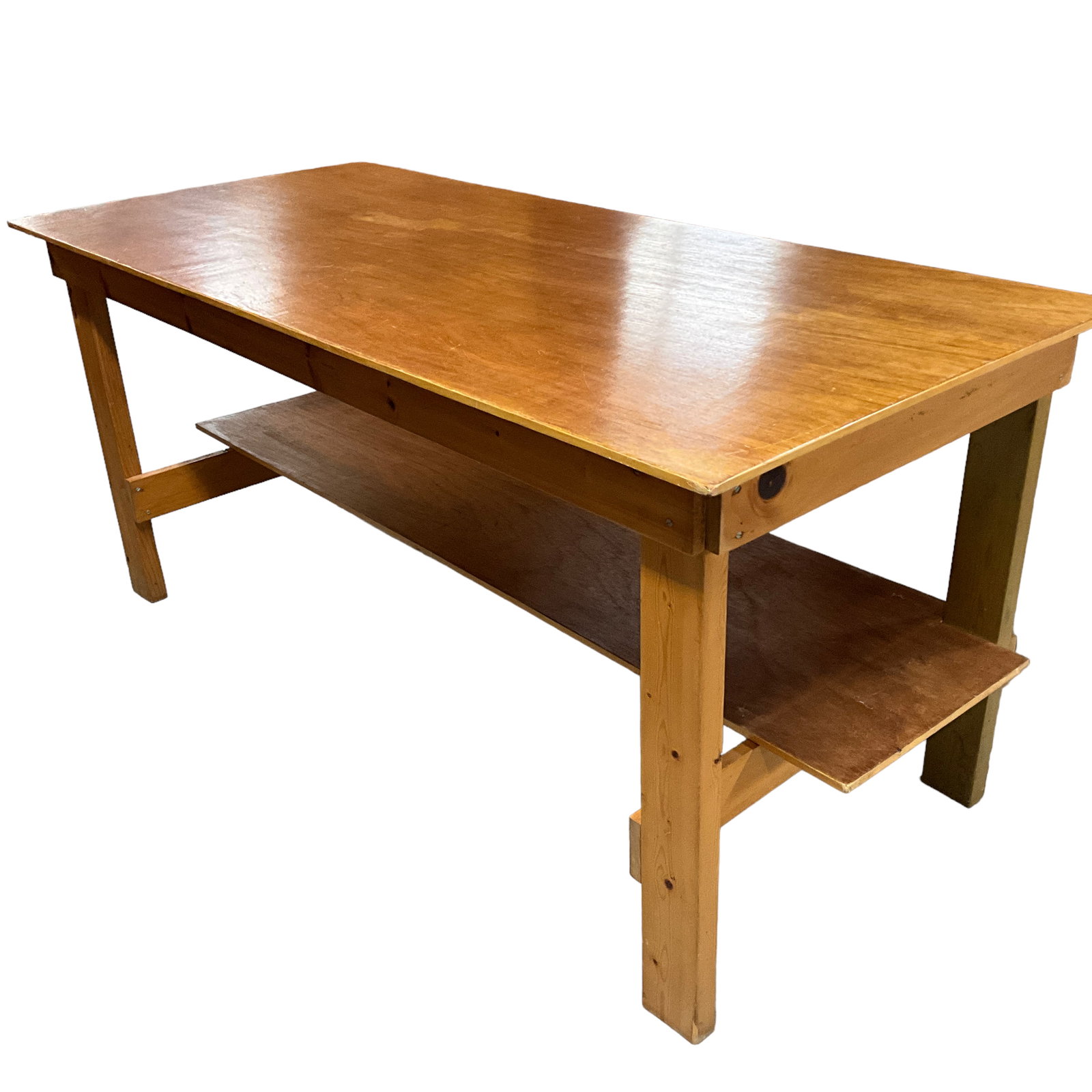 Work Table: Work table with 2X4 framing and 1/2" hardwood veneer plywood top. full width shelf underneath. Approx. 30"X66"X30" high.