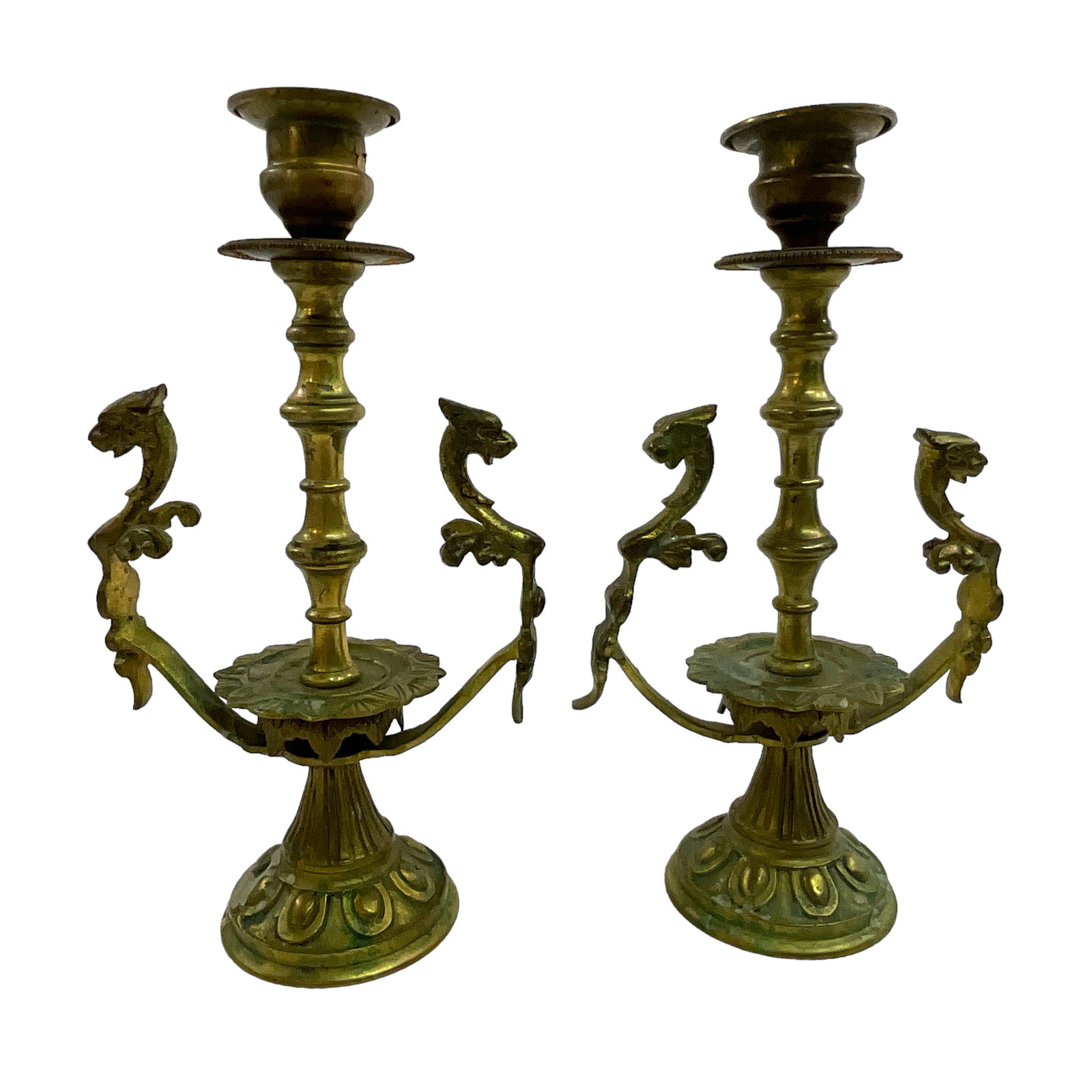 Pair of Brass Winged Griffin Candlesticks (1 of 4)