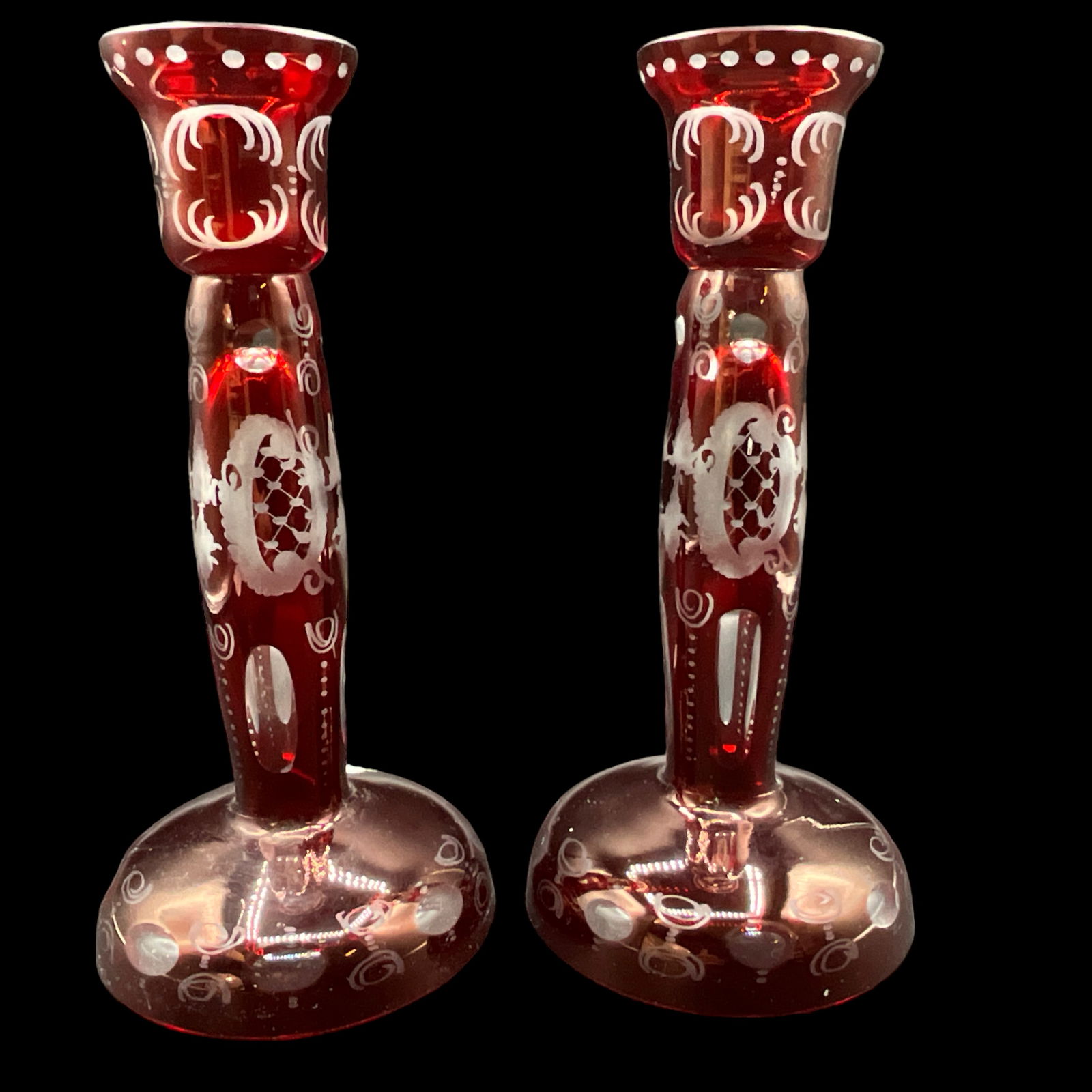 Bohemian Cranberry Glass Candlesticks (1 of 4)