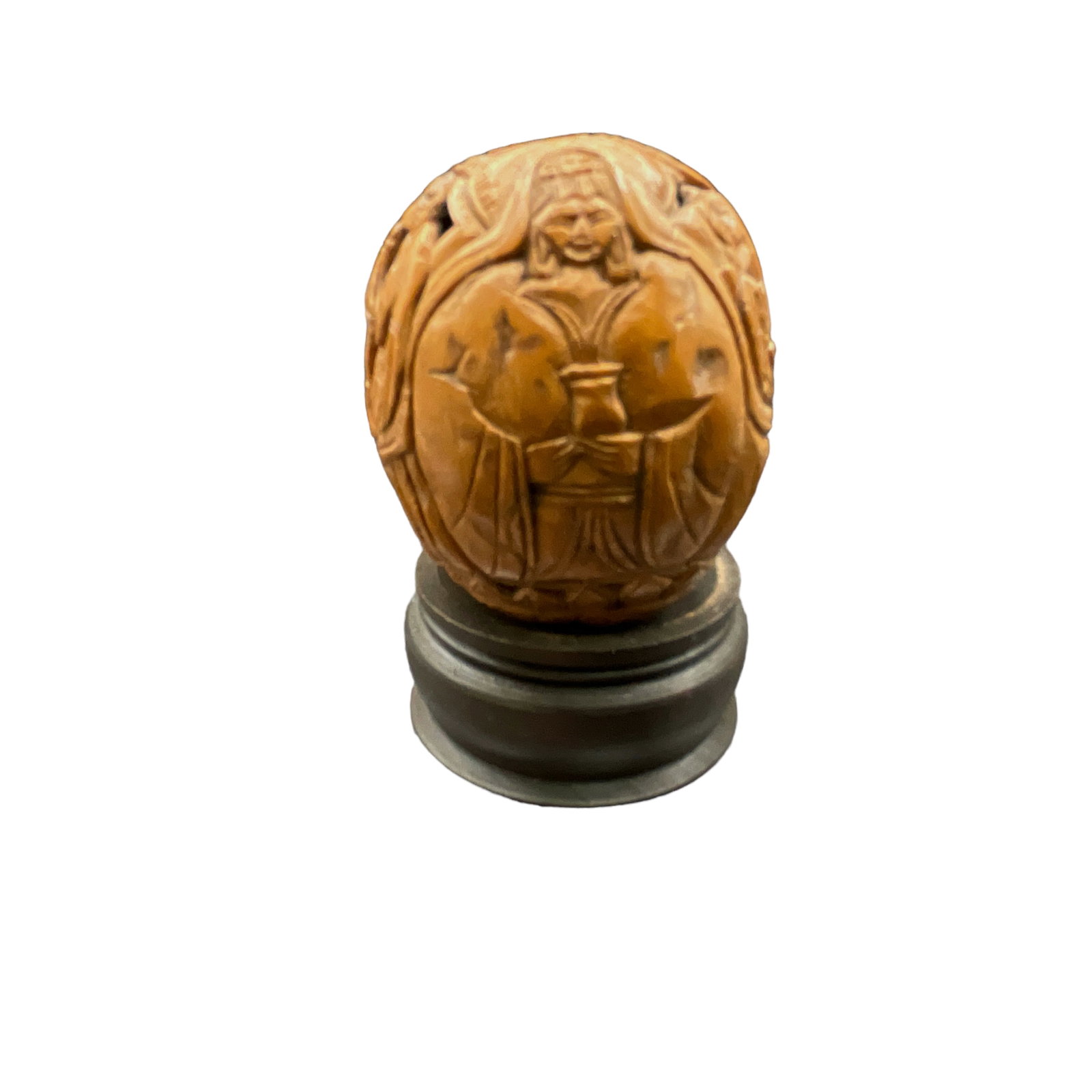 Relief Carved Buddha Made from a Walnut (1 of 5)