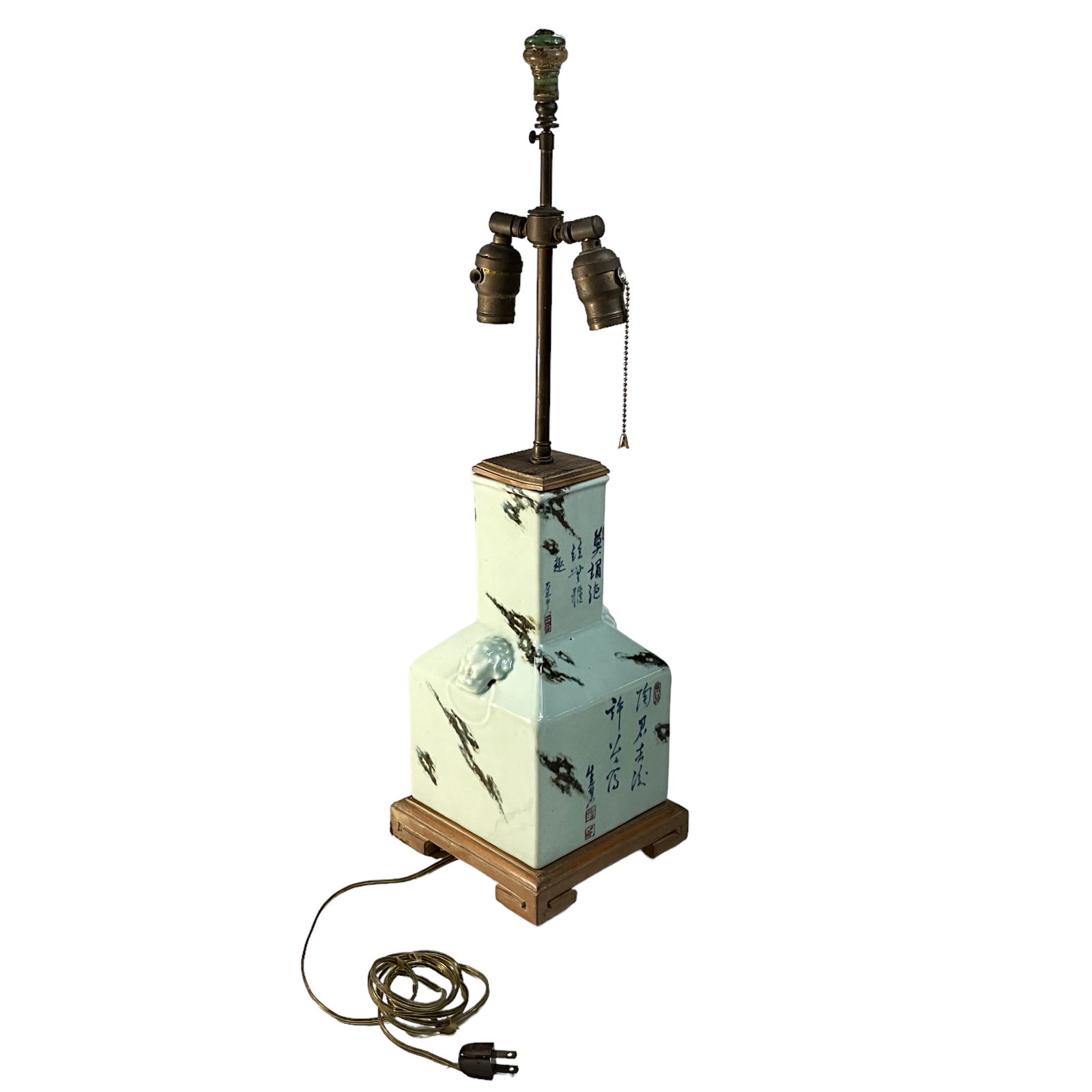 Green Lamp, Ceramic with Wood Base (1 of 4)