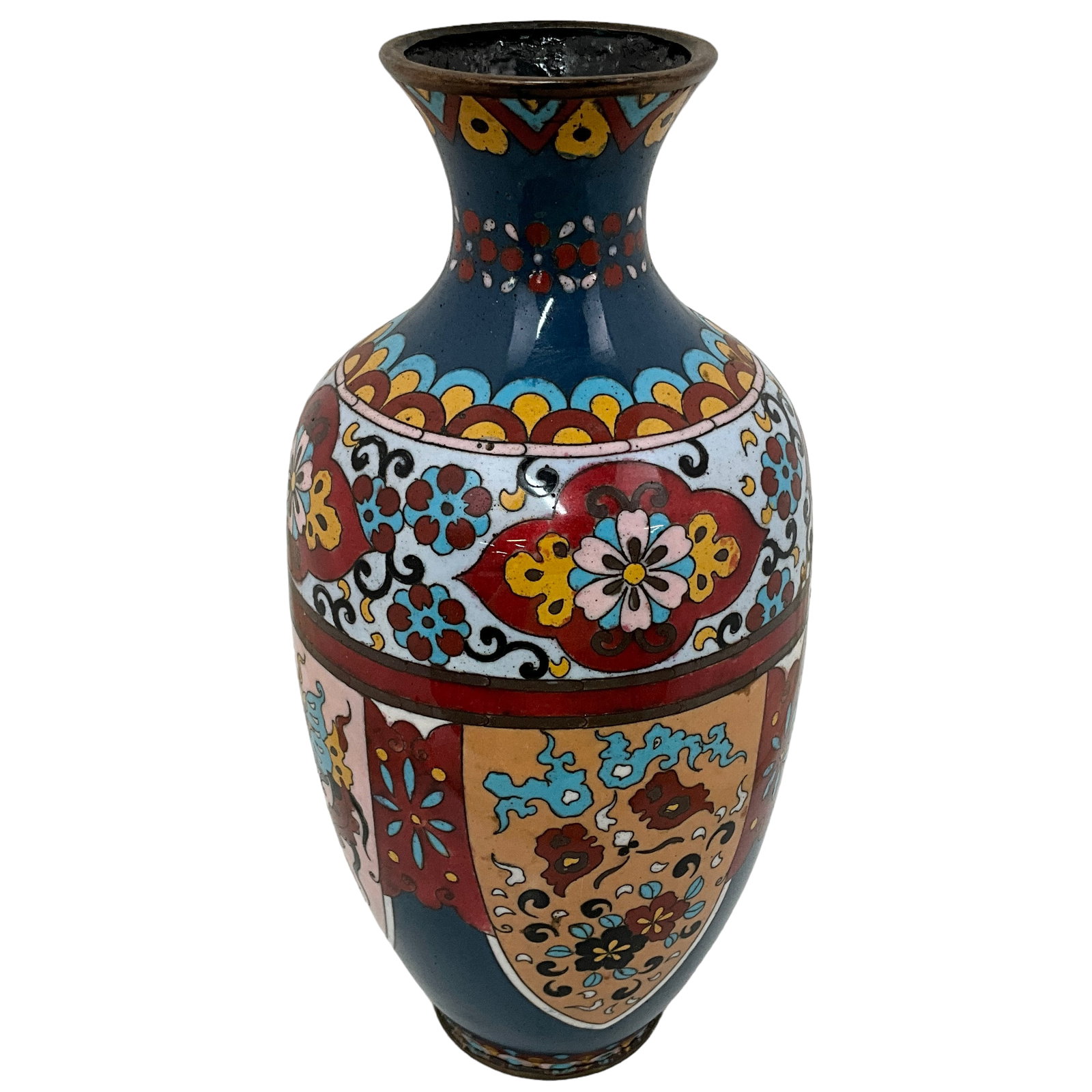 Japanese Cloisonne Vase, Early Meiji Period: Cloisonne Vase, Japanese, Early Meiji Period. Approx. 9 1/2"x5"