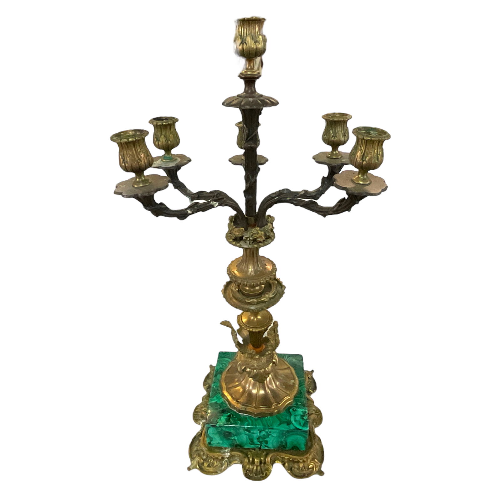 Brass Candelabra with Green Marble Base (1 of 6)