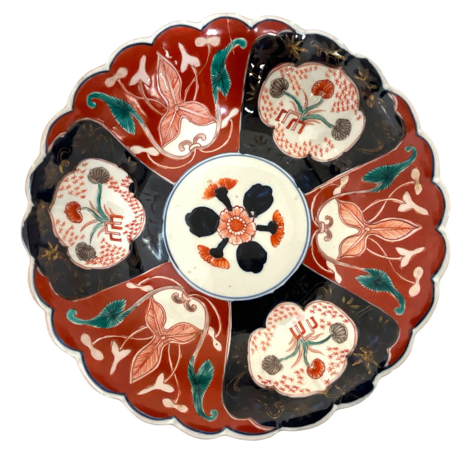 Japanese Imari Porcelain Bowl: Edo Meiji Period, Imari Porcelain Bowl. Approx. 9 3/4" diameter, 2 1/4" high. Item has hairline crack.