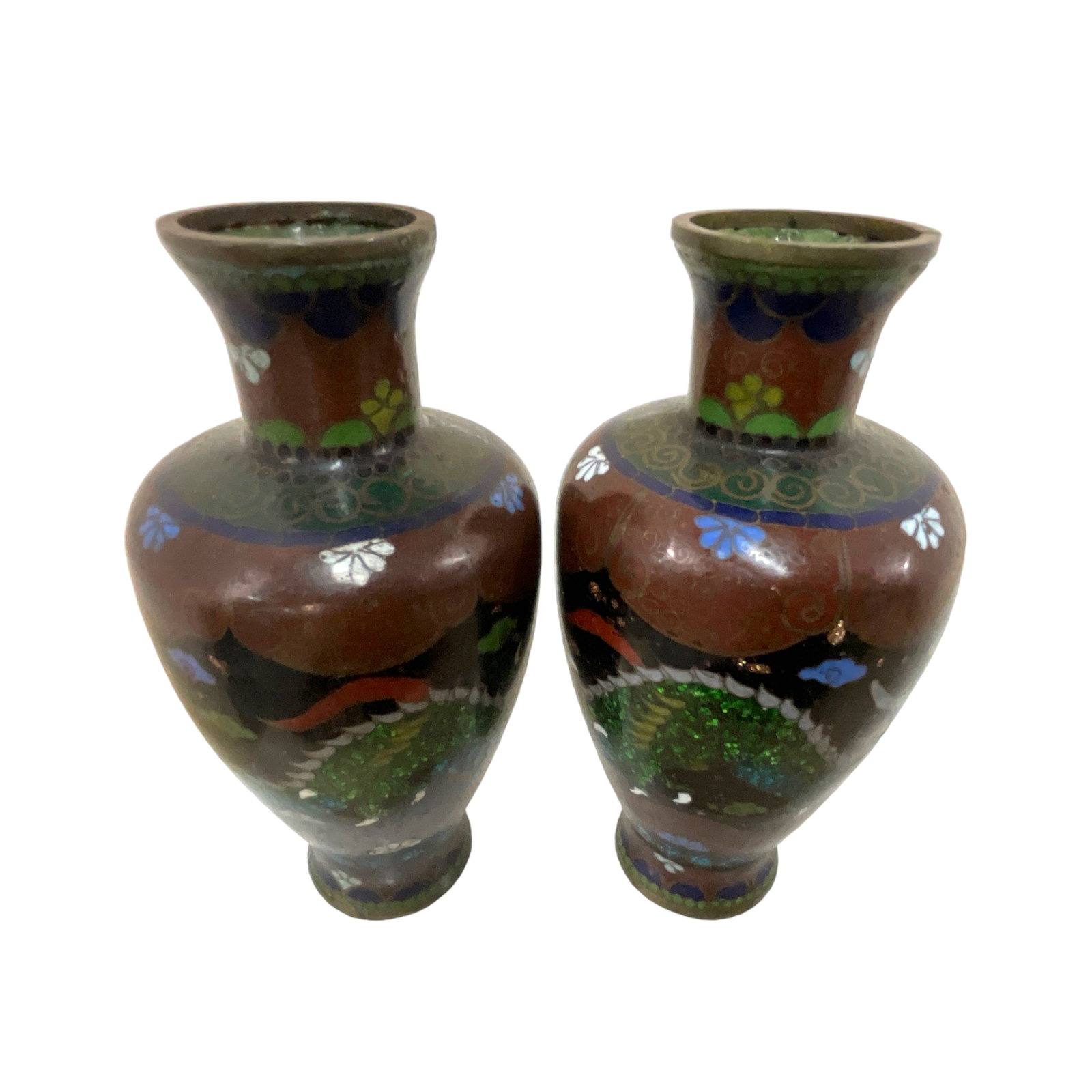Japanese Cloisonne Vase Pair, Dragon Motif (1 of 5)