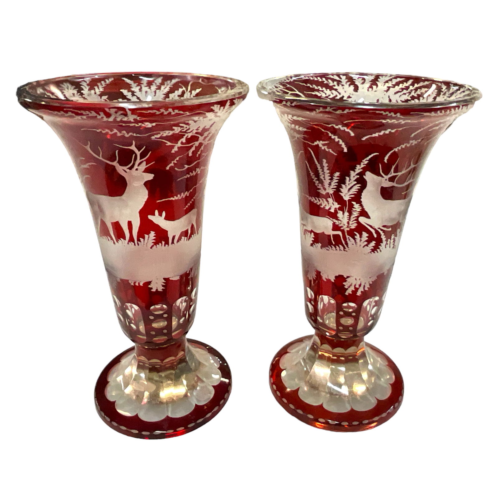 Egerman Ruby Cut-to-Clear Vase, Pair (1 of 7)