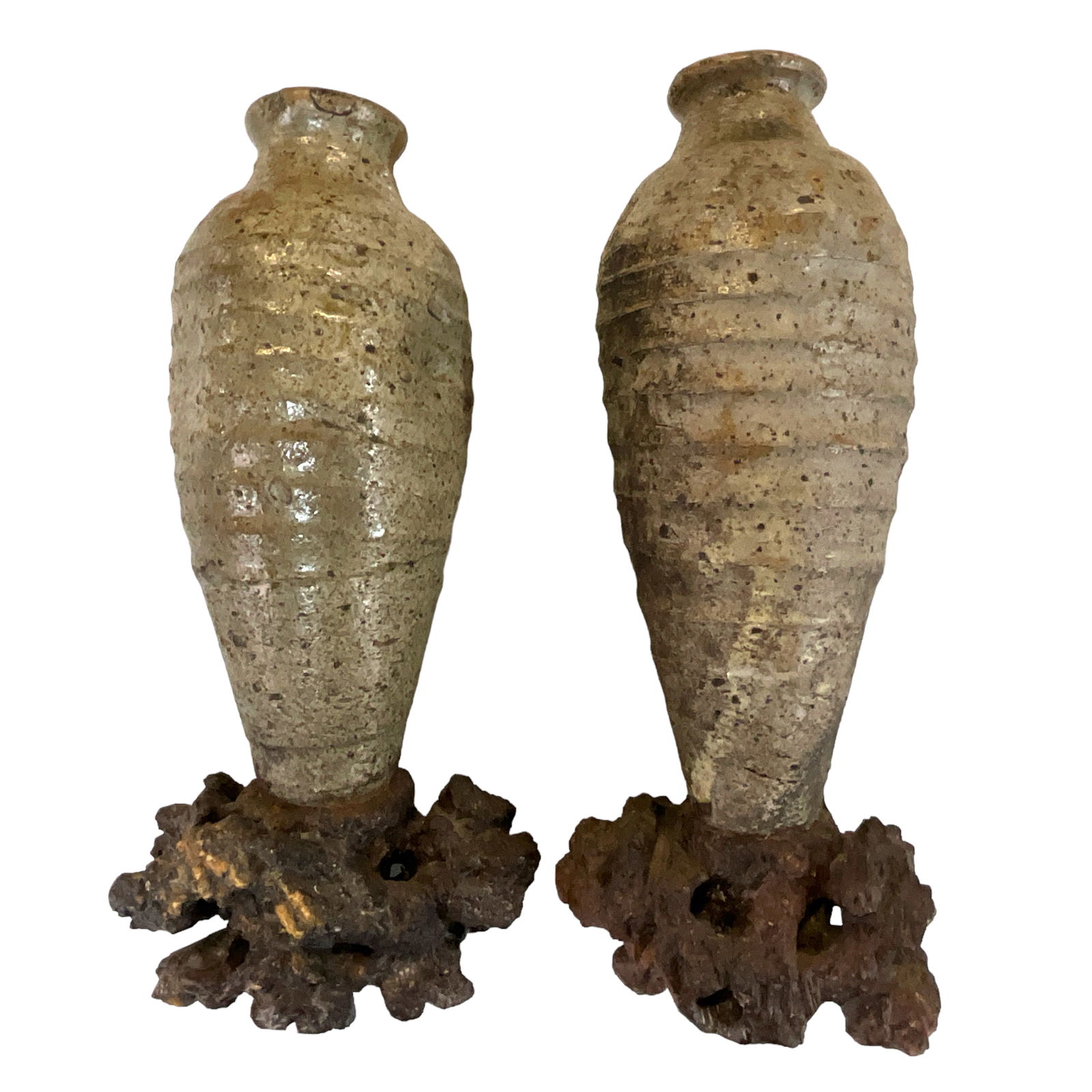 Pottery Vessels on Stoneware-type Bases (lot of 2) (1 of 5)