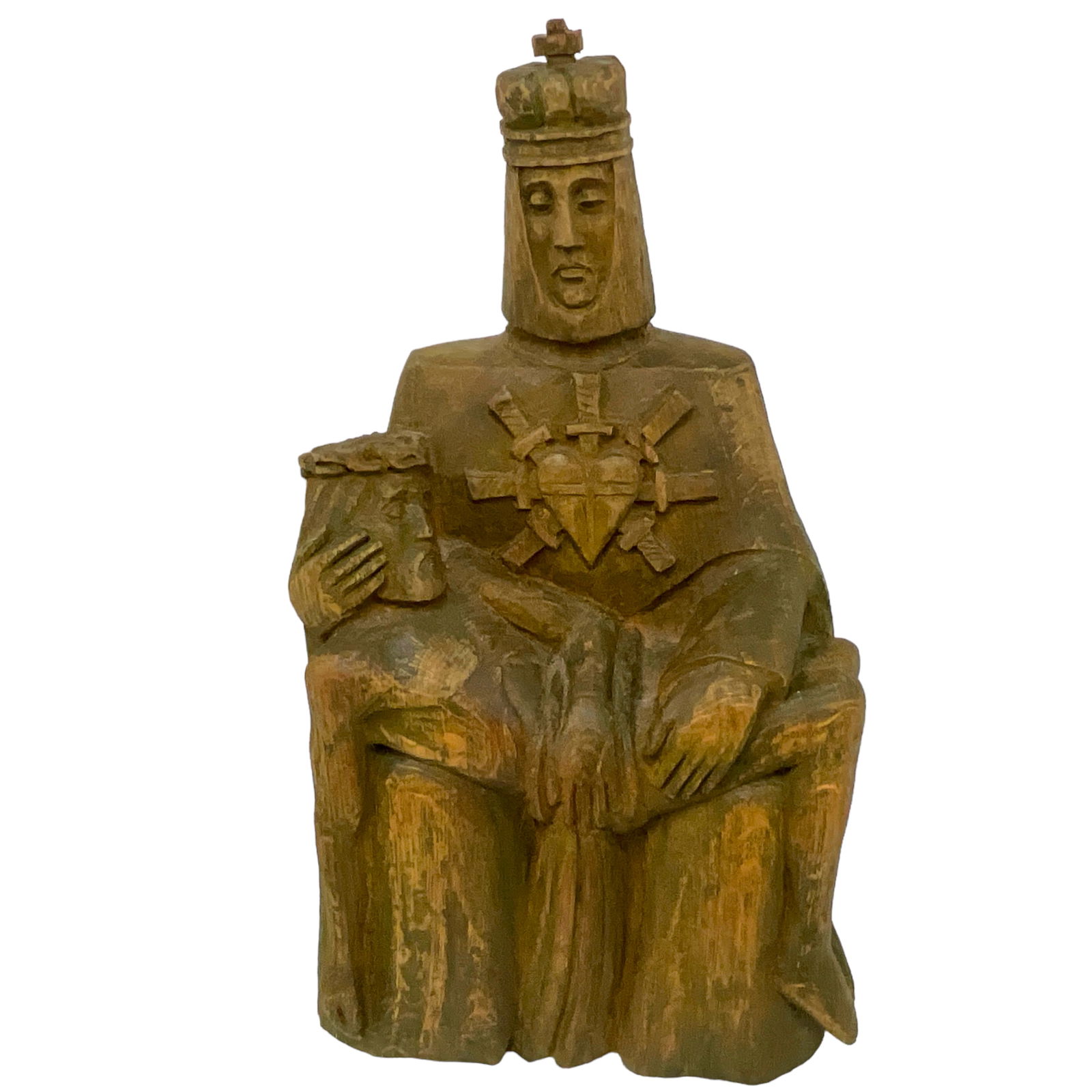 "Pieta" Hand Carved Wood Figural Sculpture with Immaculate Heart (1 of 5)