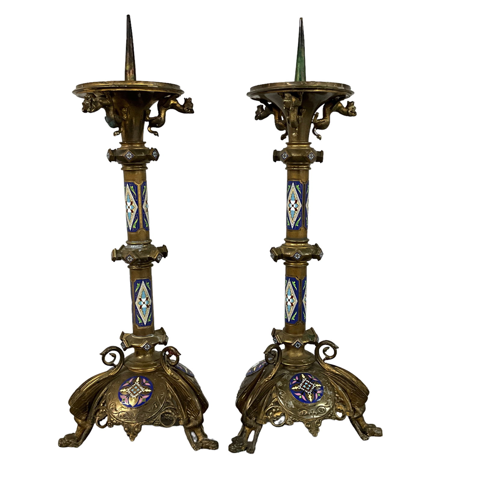 Bronze and Cloisonne Candle Stand Pair, Louis XVI (1 of 7)