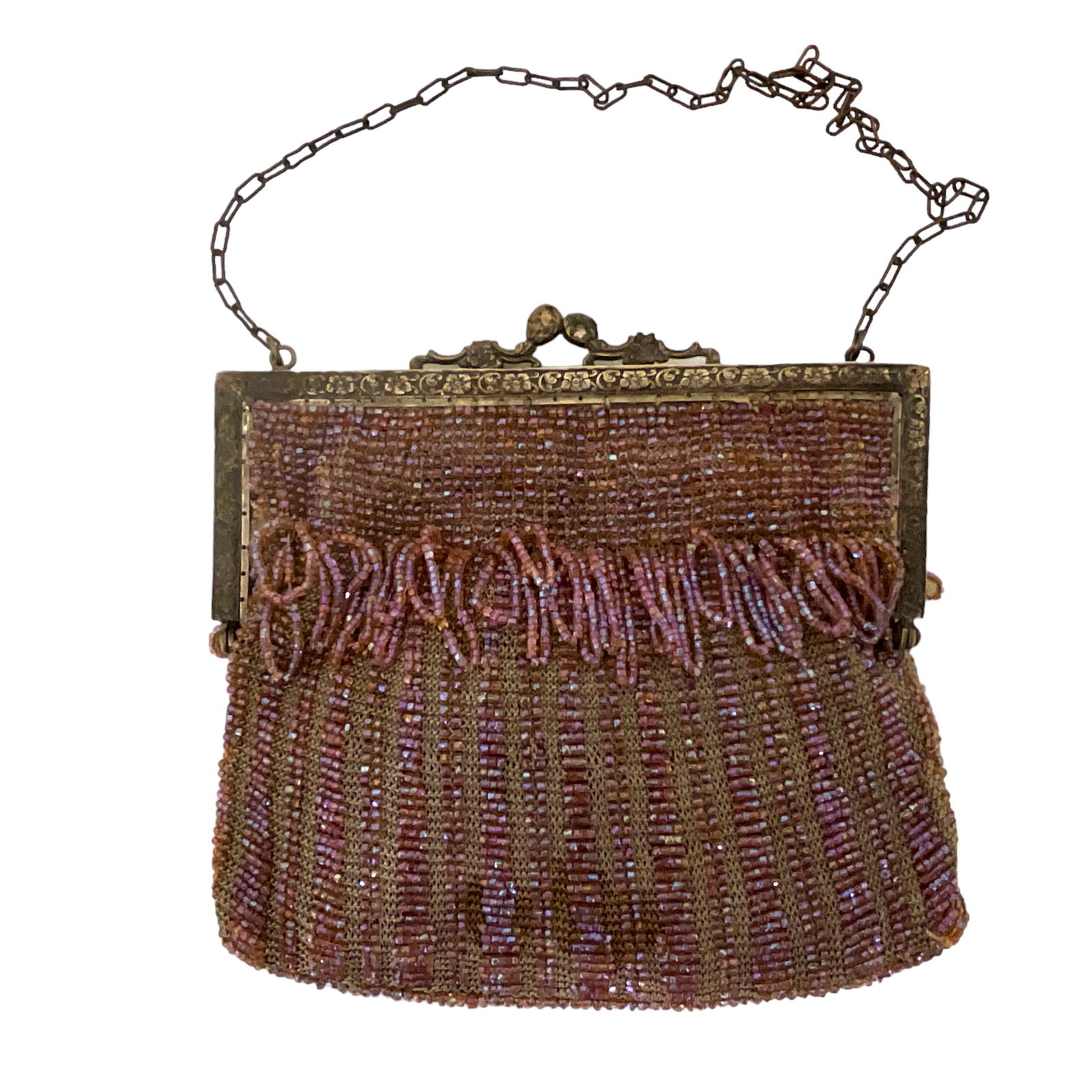 Beaded Mesh Purse with Ornate Silver Plate Frame (1 of 4)