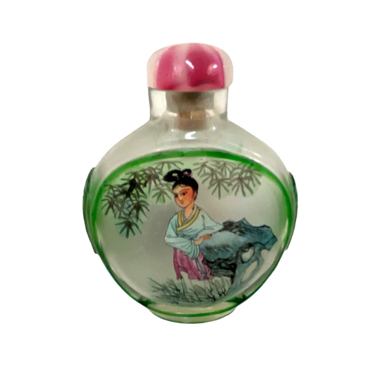 Chinese Reverse Painted Glass Snuff Bottle with Green Overlay (1 of 3)