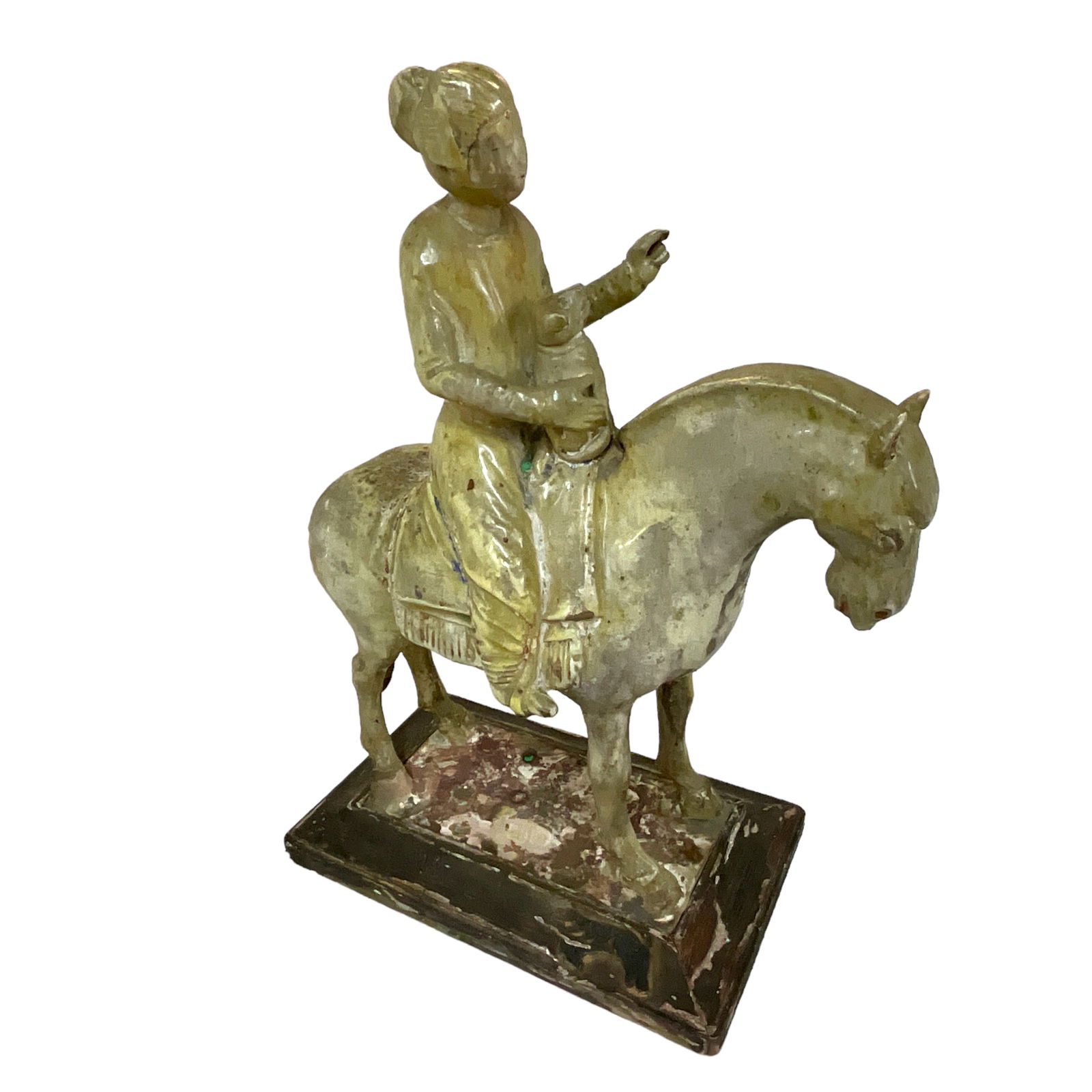Chinese Equestrian Statue on Wood Base, Woman w/Dog (1 of 7)
