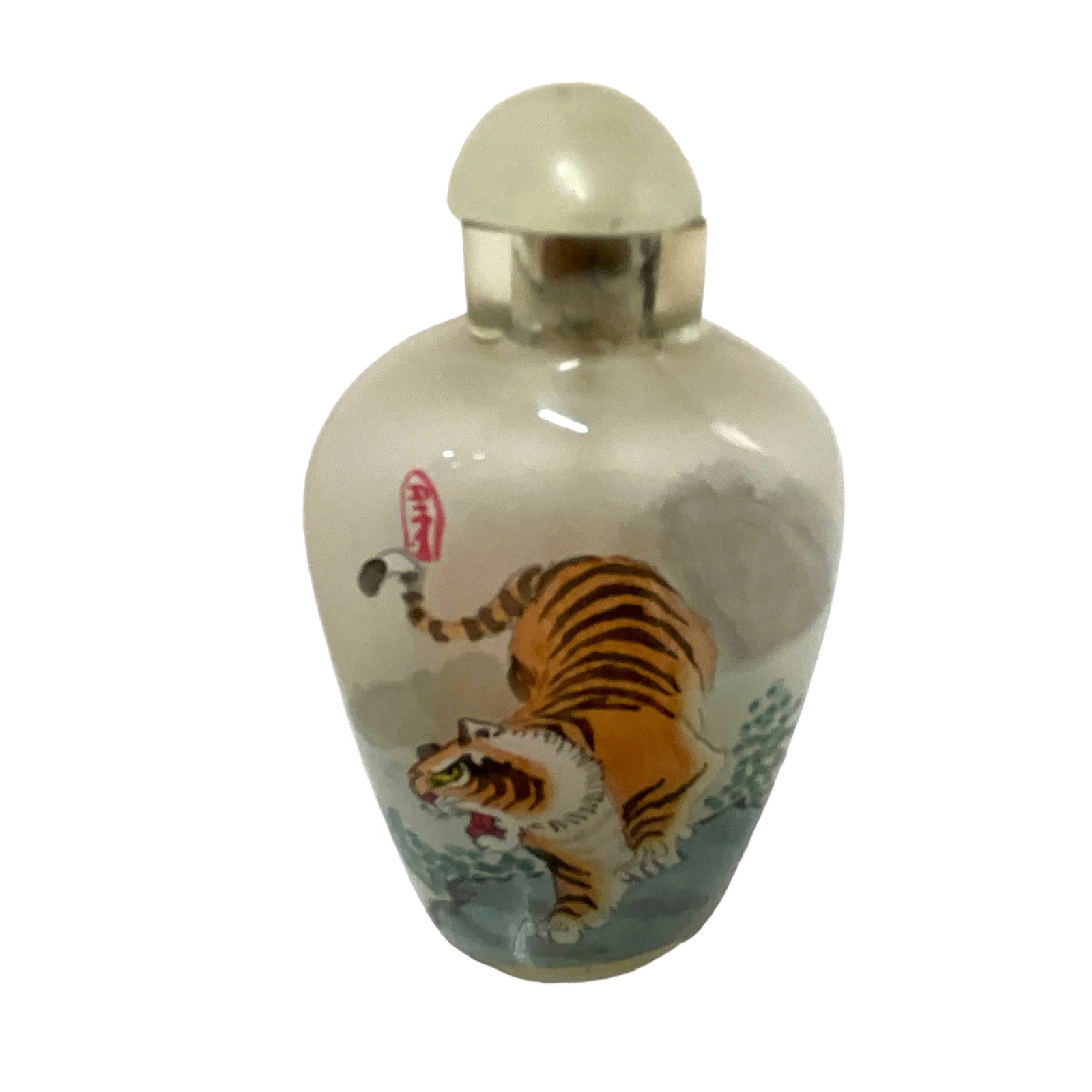 Chinese Reverse Painted Glass Snuff Bottle with Tiger Scene (1 of 3)
