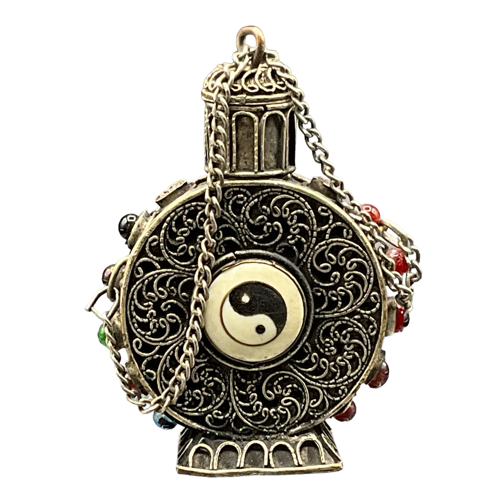 Mongolian Snuff Bottle, Chinese Silver with Semi-Precious Stones (1 of 8)