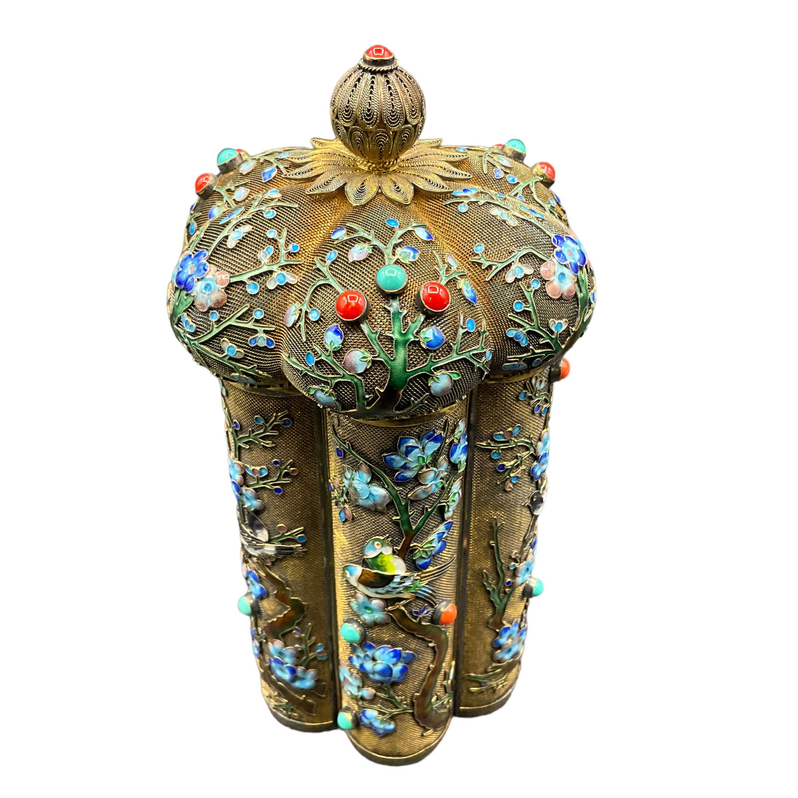 Chinese Silver Gilt Filigree and Enamel Tea Box with Lid (1 of 5)