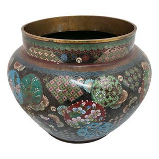 Japanese Meiji Cloisonne Pot/Planter: Cloisonne Pot/Planter; Japanese Meiji Period. Approx. 8 1/4"x11"