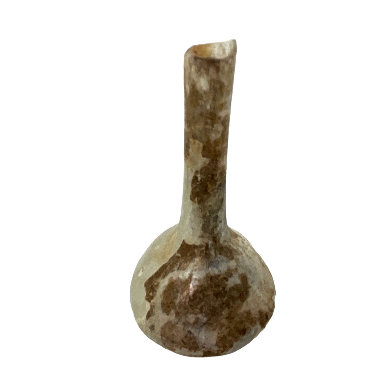 Ancient Roman Glass Unguentarium: 2nd Century, Ancient Roman Glass Unguentarium. Approx. 3" tall. Spout is broken
