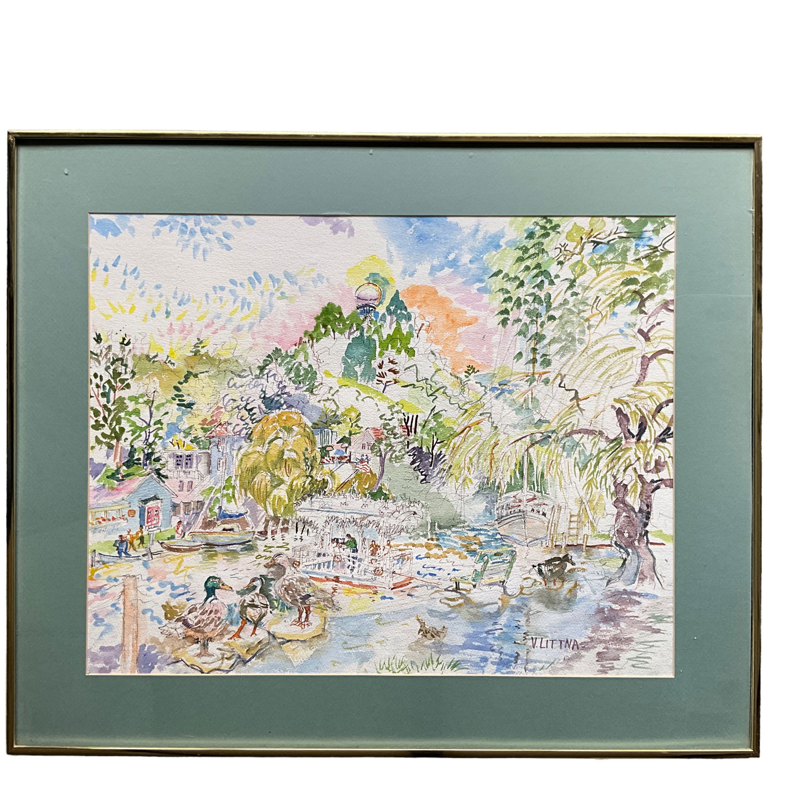 Untitled Ferry Crossing, Pencil with Watercolor by Victoria Littna (1 of 6)