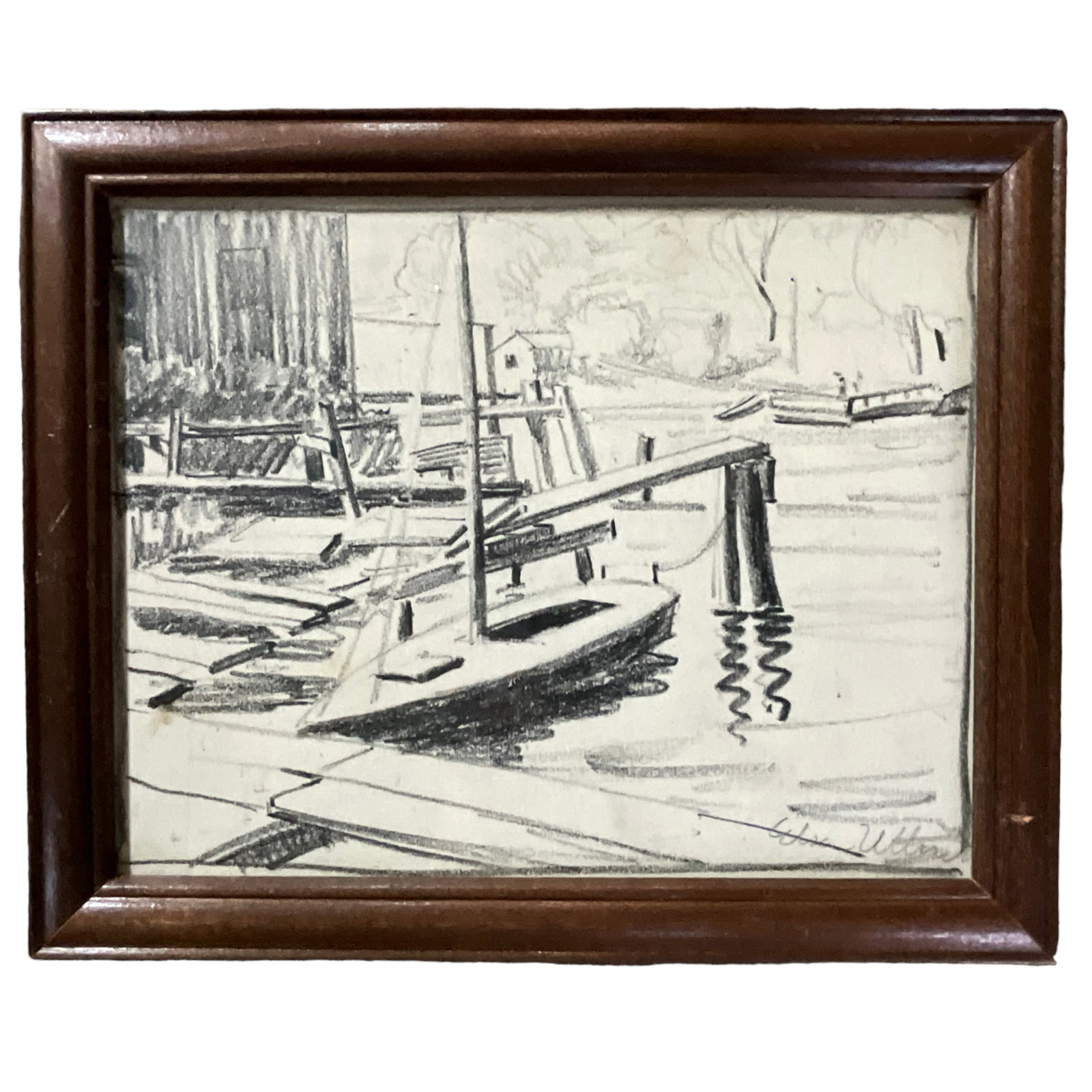 Chalk Drawing by Elsa Ulbricht- Saugatuck, MI: Undated chalk drawing by Elsa Ulbricht (1885-1980). Signed. Approx 9"x11"x OA; 7 1/2"x9 1/2" SS. Piece has not been removed from frame for examination. Part of a Saugatuck/Douglas Art Collection.