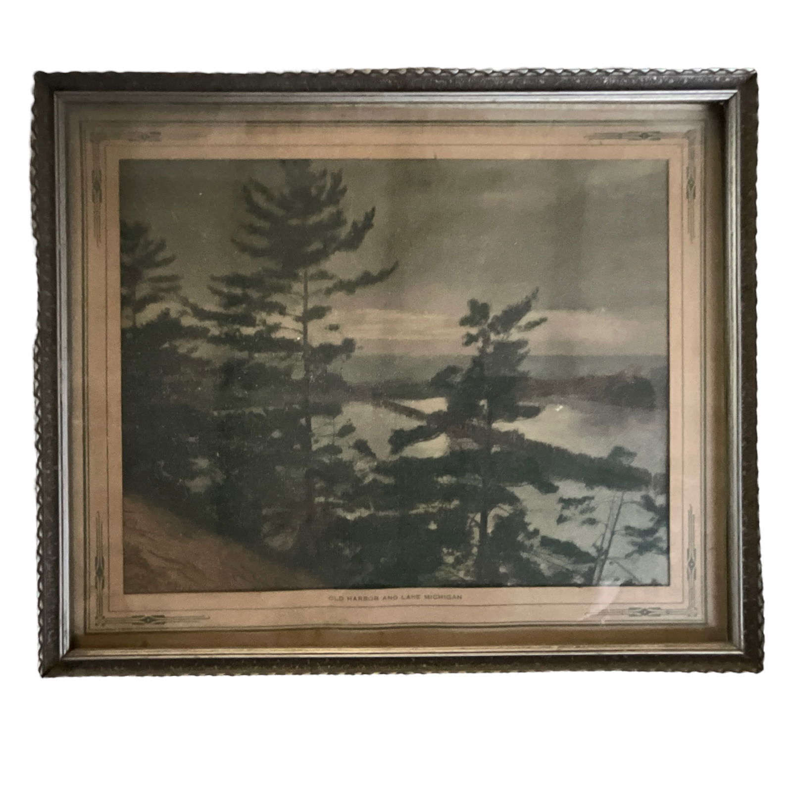 "Old Harbor and Lake Michigan" Lithograph by Chas W. Parrish (1 of 5)