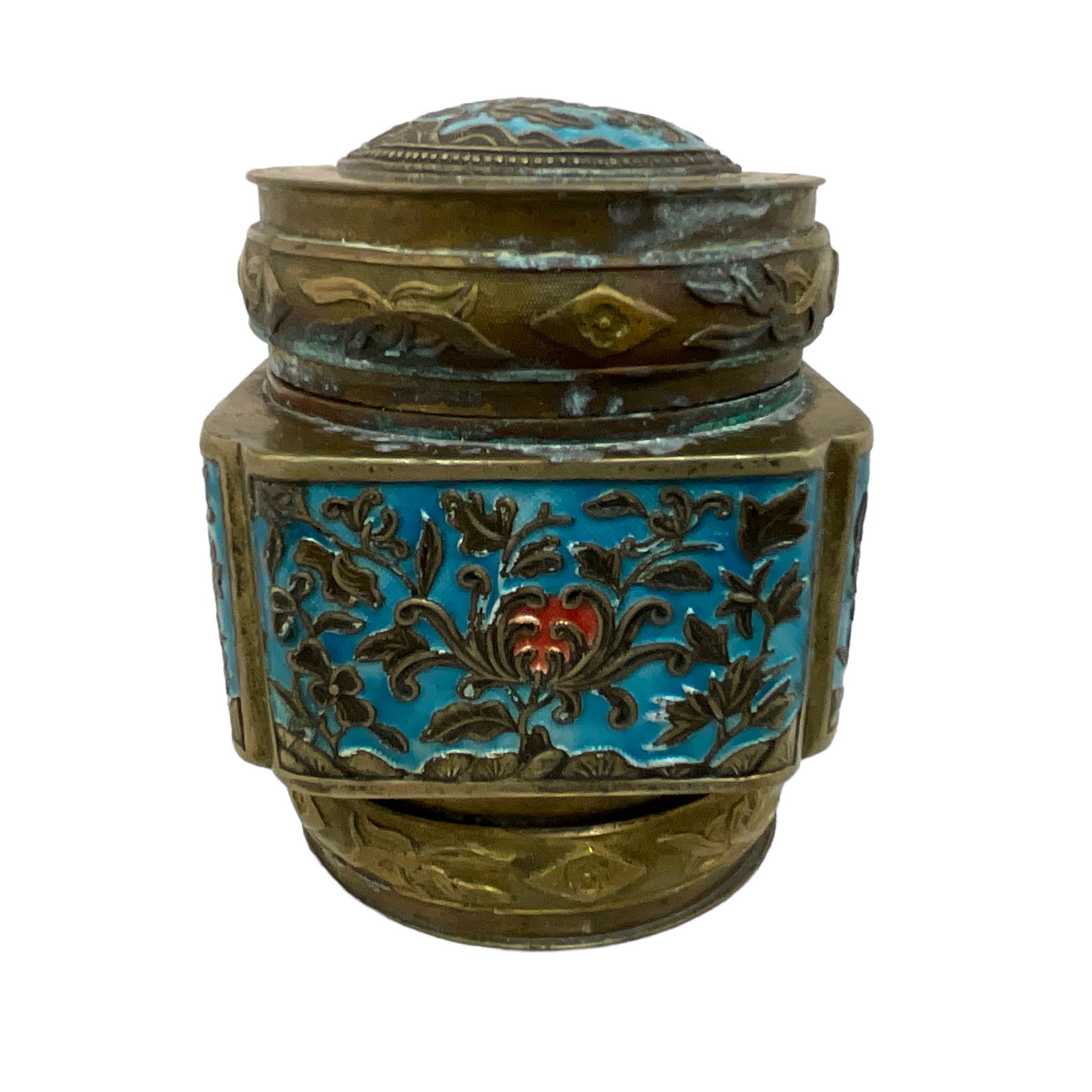 Chinese Brass and Enamel Lidded Box (1 of 5)