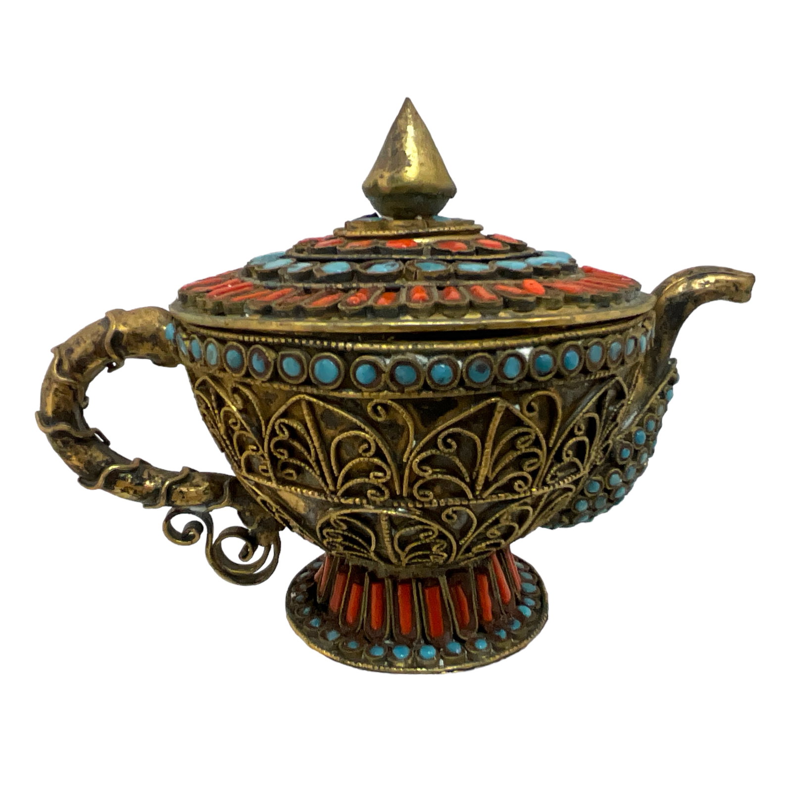 Brass, Beaded Tea Pot: Brass, Beaded Tea Pot. Approx. 4 1/2"x3 1/2"