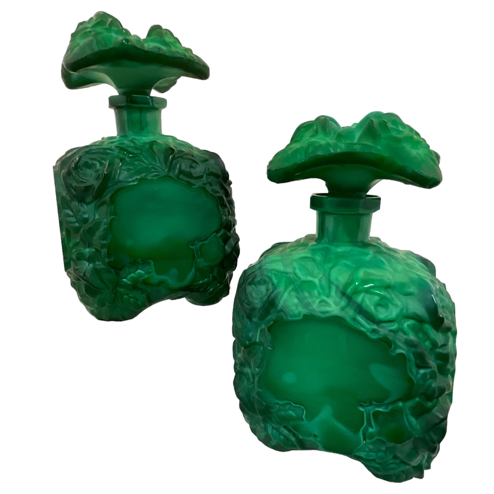 Green Malachite Czech Glass Perfume Bottle Pair (1 of 7)