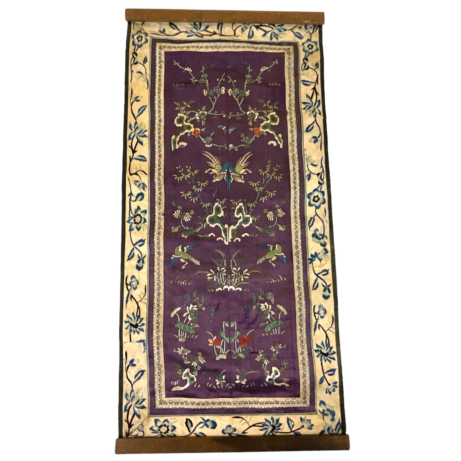 Embroidered Flowers and Birds, Chinese Silk Wall Hanging (1 of 4)