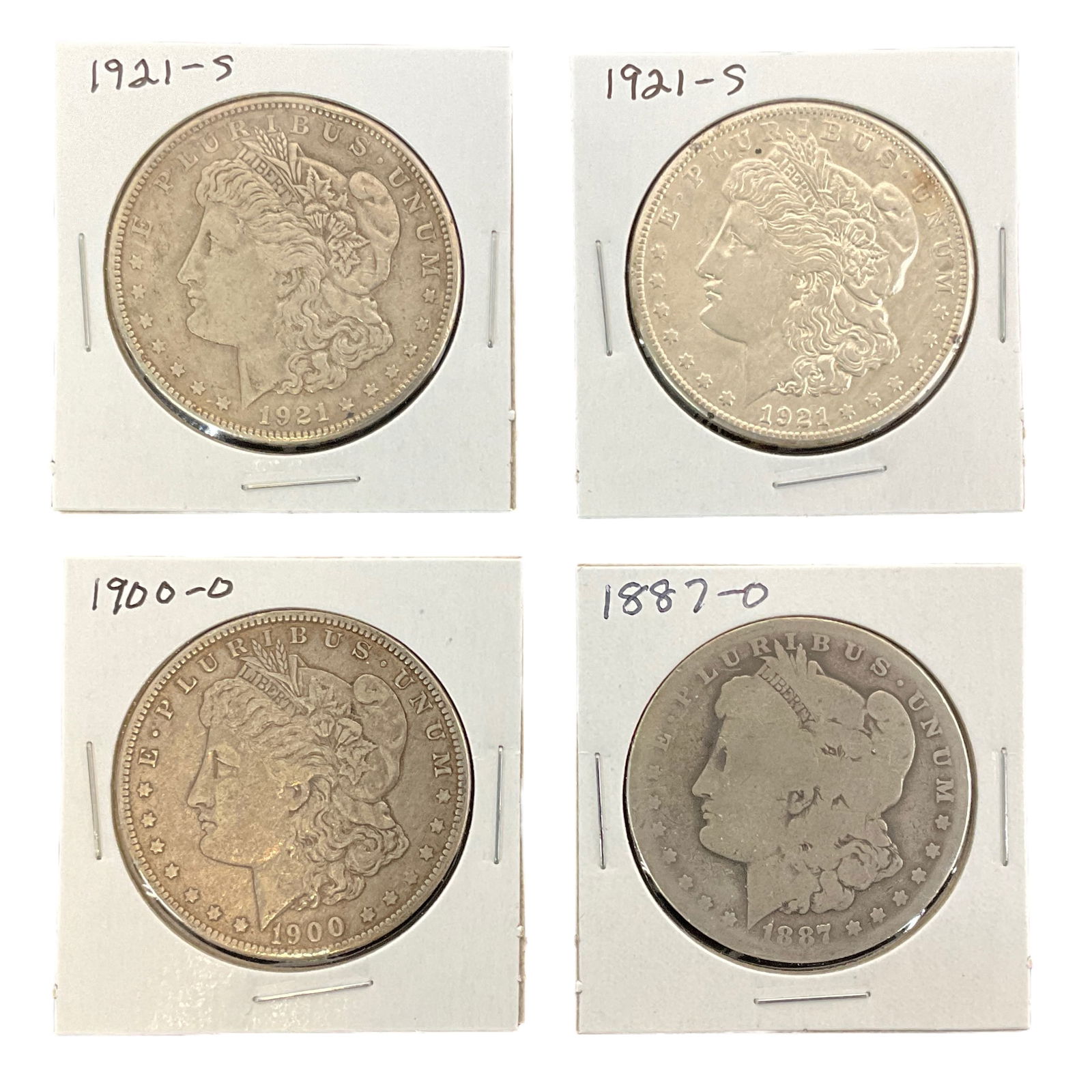 1887-O, 1900-O, 1921-S US Morgan Silver Dollars, Lot of 4, Grade G (1 of 9)