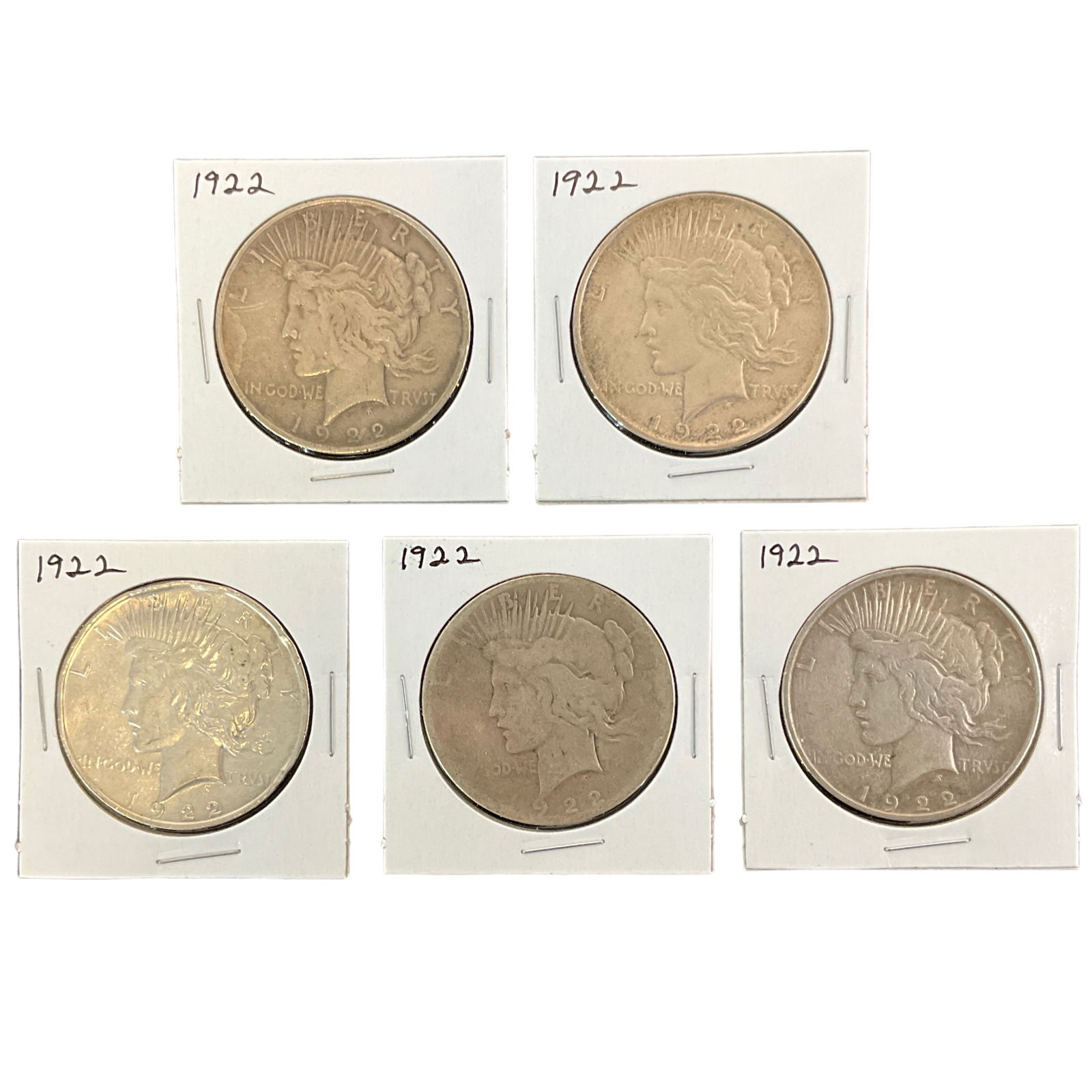 1922 US Peace Silver Dollars, Lot of 5, Grade G (1 of 11)